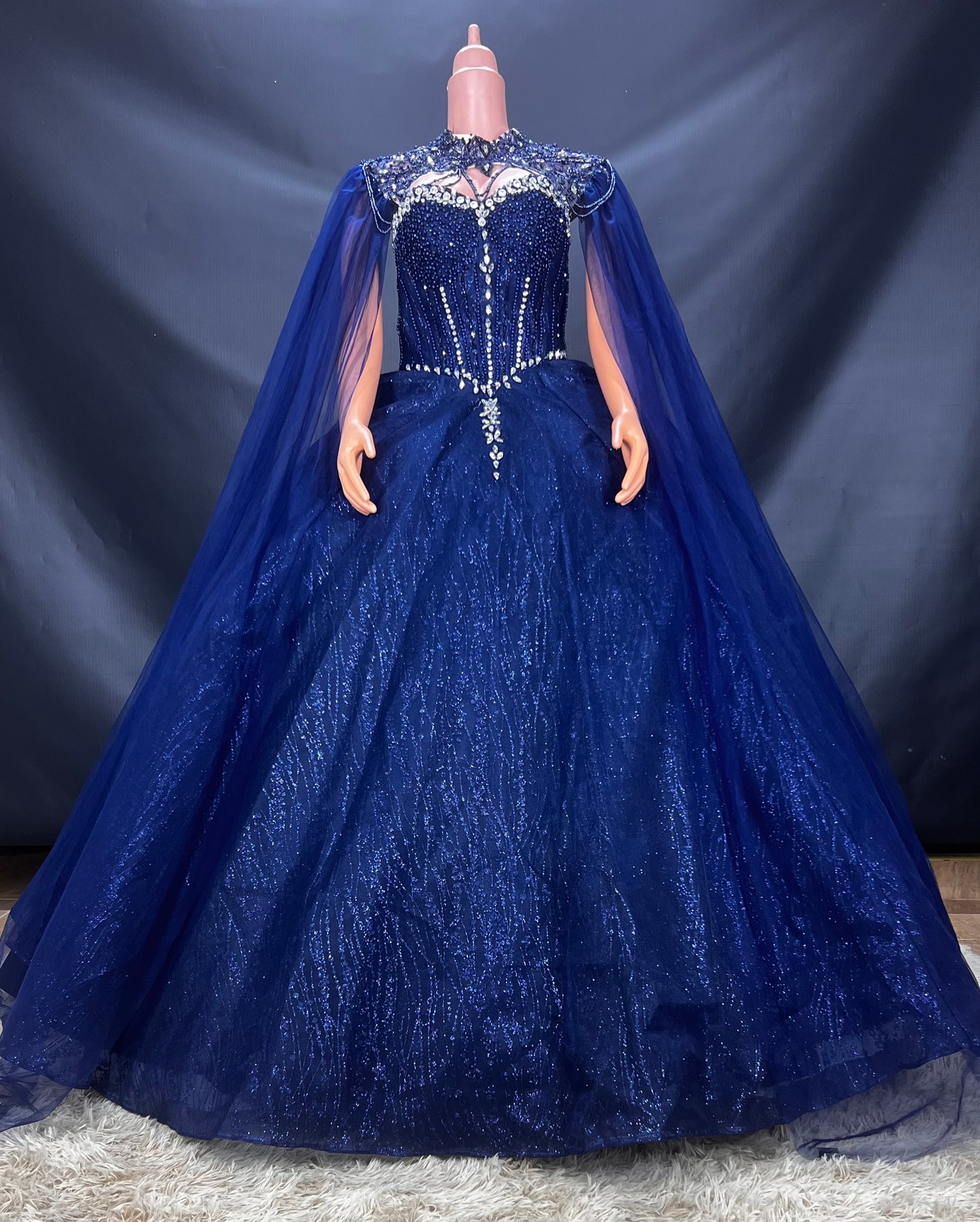 Blue Wedding dress with 2 side shawl
