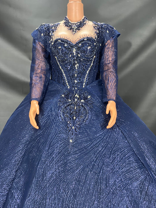 Blue long sleeve Wedding dress