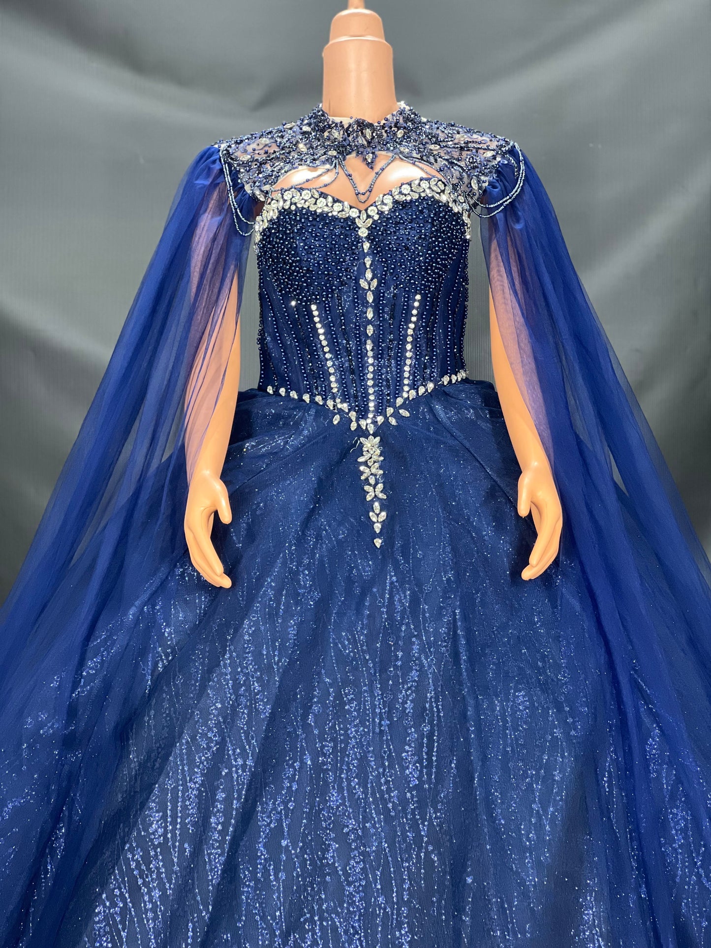 Blue Wedding dress with 2 side shawl