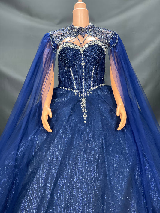 Blue Wedding dress with 2 side shawl