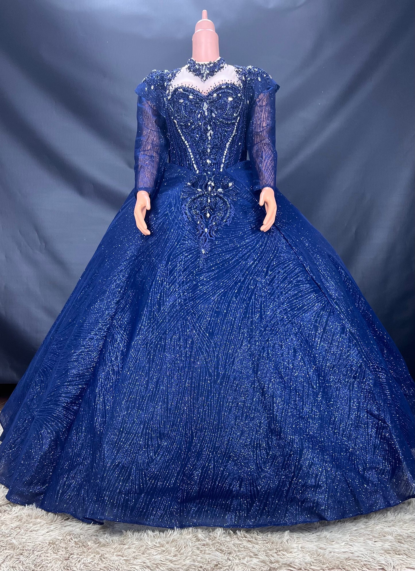 Blue long sleeve Wedding dress